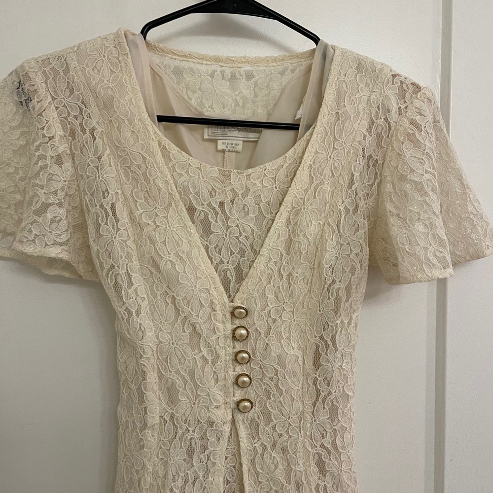 Vintage 90s Lace Corset Back Mini Dress White Wedding Chic Old‎ Money